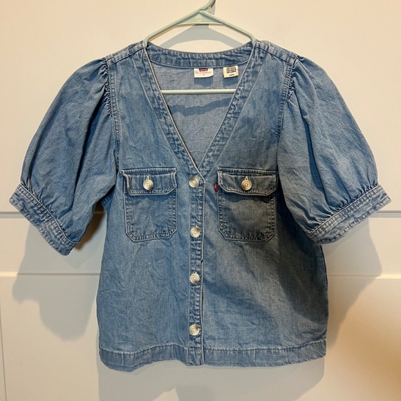 Levi's Tops - Levi's Denim Top Puff Sleeve Button Down Blouse Western‎ Style Small Y2K Boho